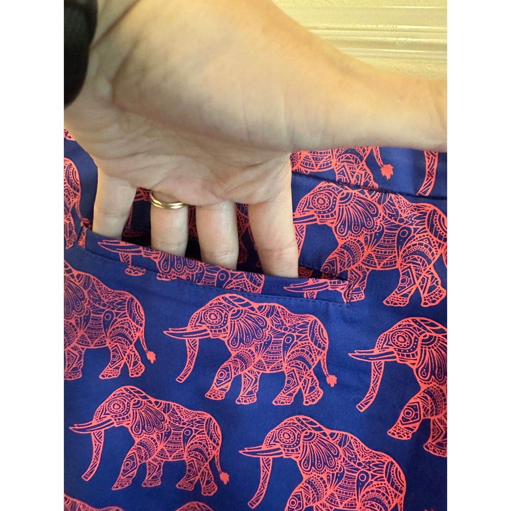 Hatley Navy Pink Elephant Print Cotton Pencil Skirt Size 12 Exposed Back Zip - Picture 5 of 8